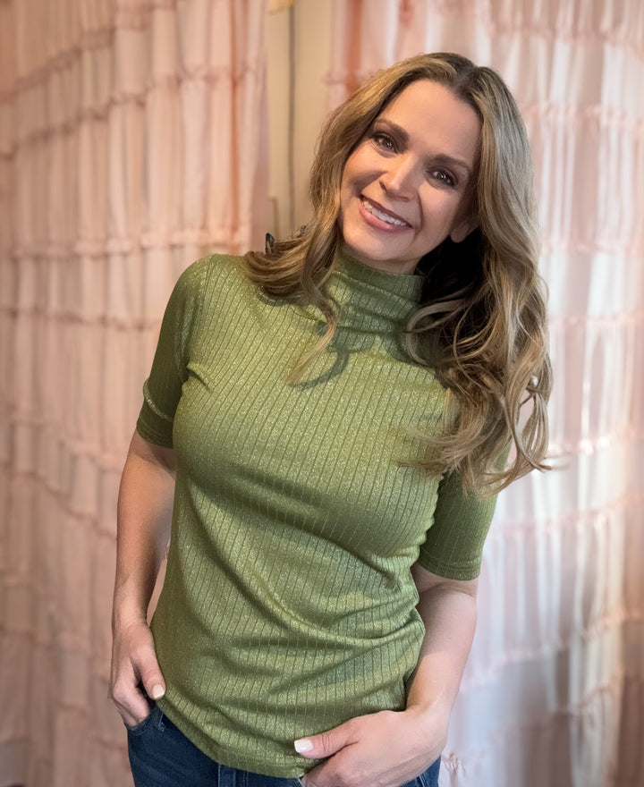 Shiny Mock Neck Top