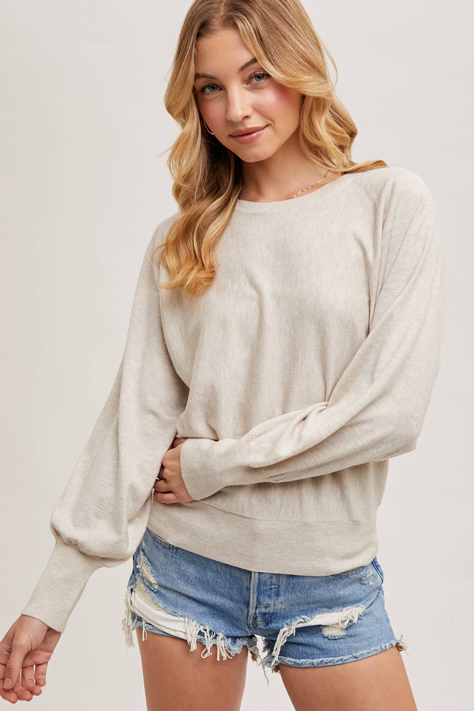 Oatmeal Lightweight Knit Sweater Pullover