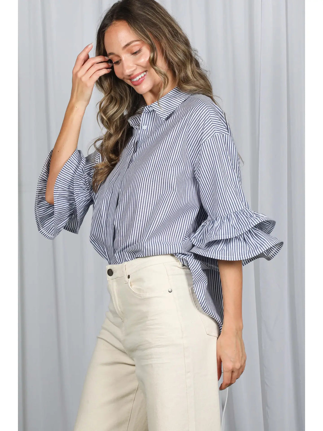 Striped Ruffle Sleeve Shirt
