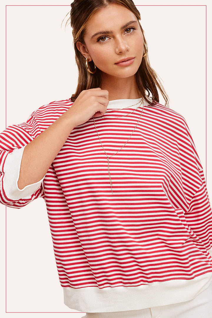 Striped Short Sleeve Crew Neckline Top