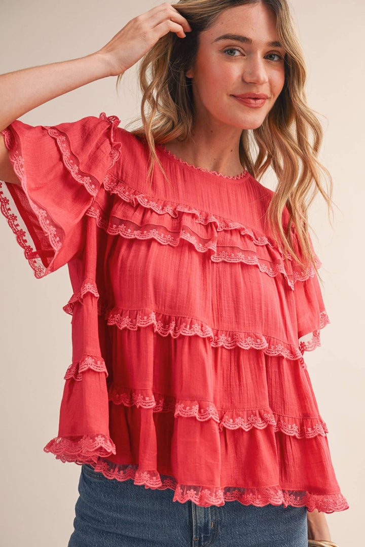 Ruffle Lace Trim Swing Top