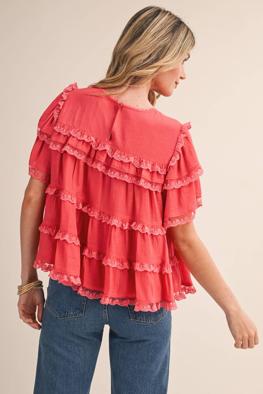 Ruffle Lace Trim Swing Top