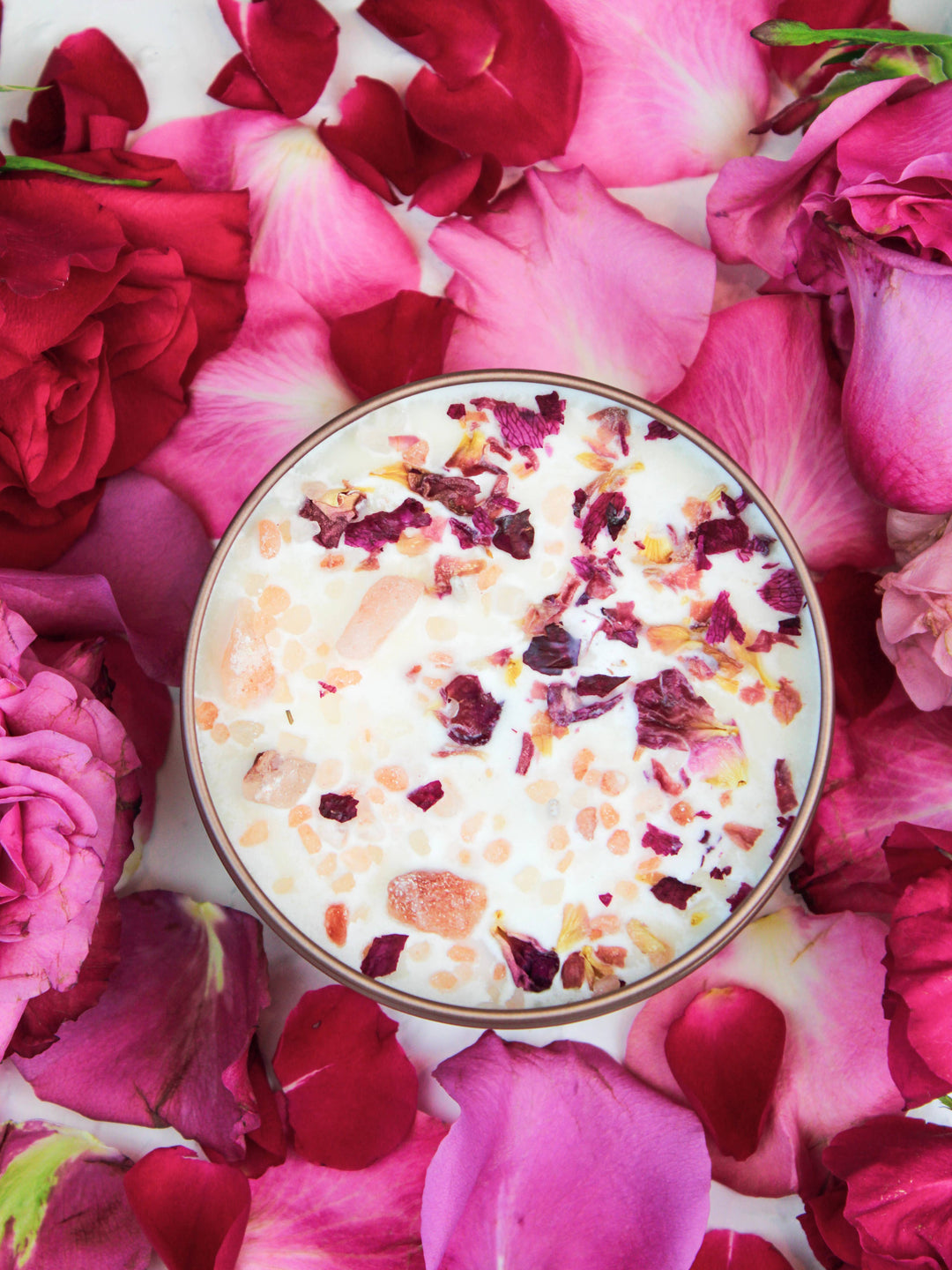 Love Notes Soy Candle Rose Petals Pink Himalayan Salt Flower