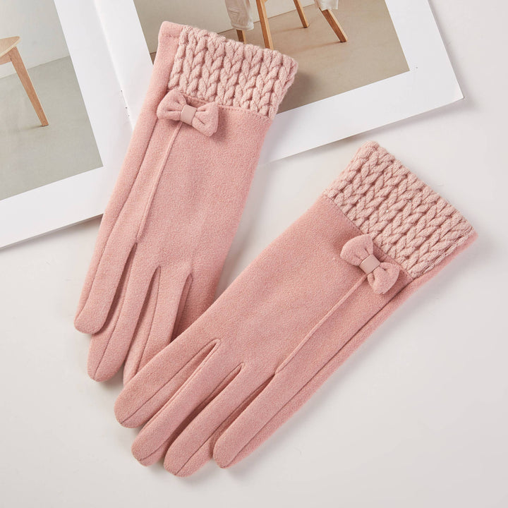 Gloves Cable Knit Textured Block Cuff with Bow