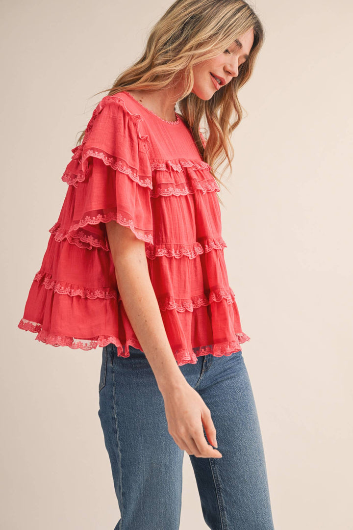 Ruffle Lace Trim Swing Top