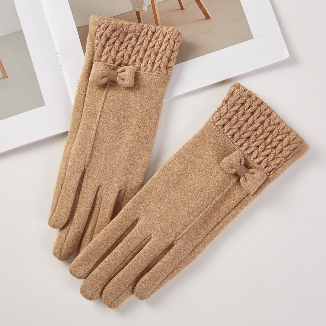 Gloves Cable Knit Textured Block Cuff with Bow