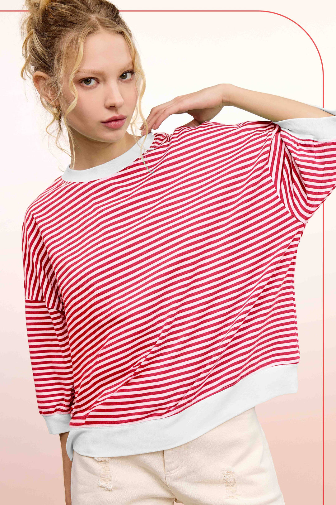 Striped Short Sleeve Crew Neckline Top