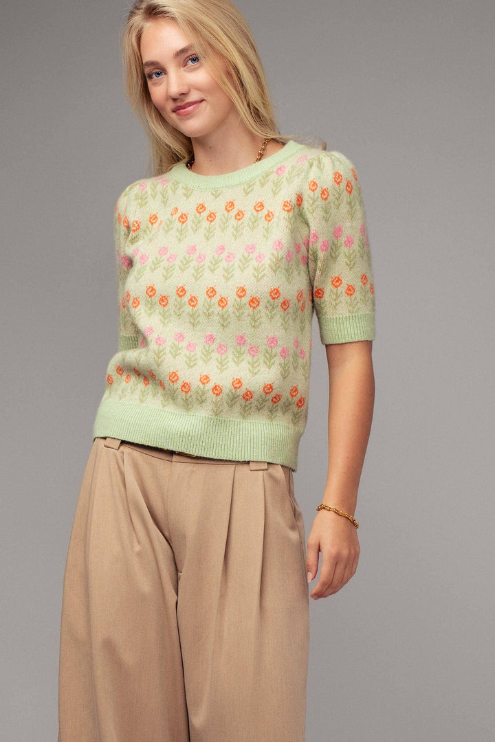 Floral Print Crew Neck Knit Sweater