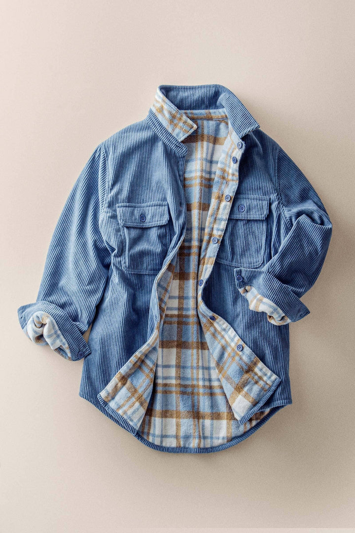 Plaid Flannel/Corduroy Reversible Shacket