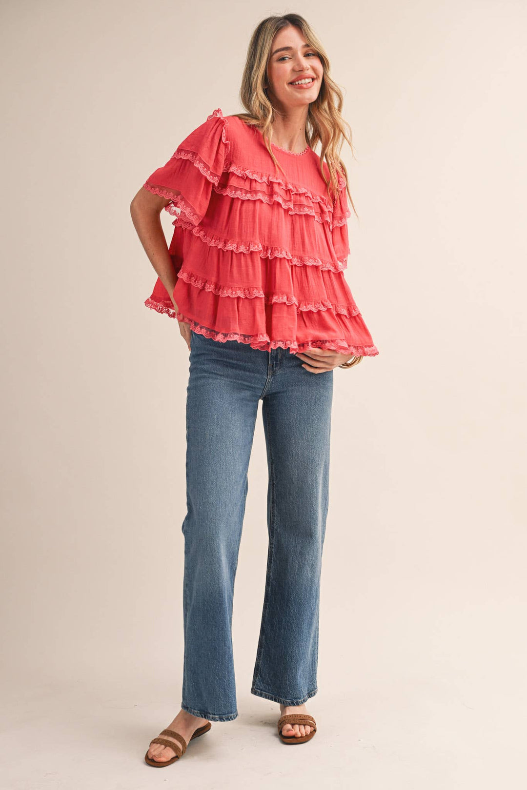 Ruffle Lace Trim Swing Top