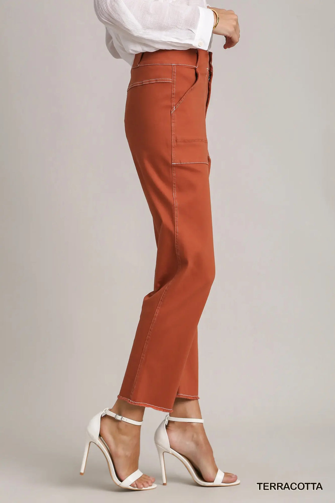 Twill Contrast-Trim Pants with Side Pockets