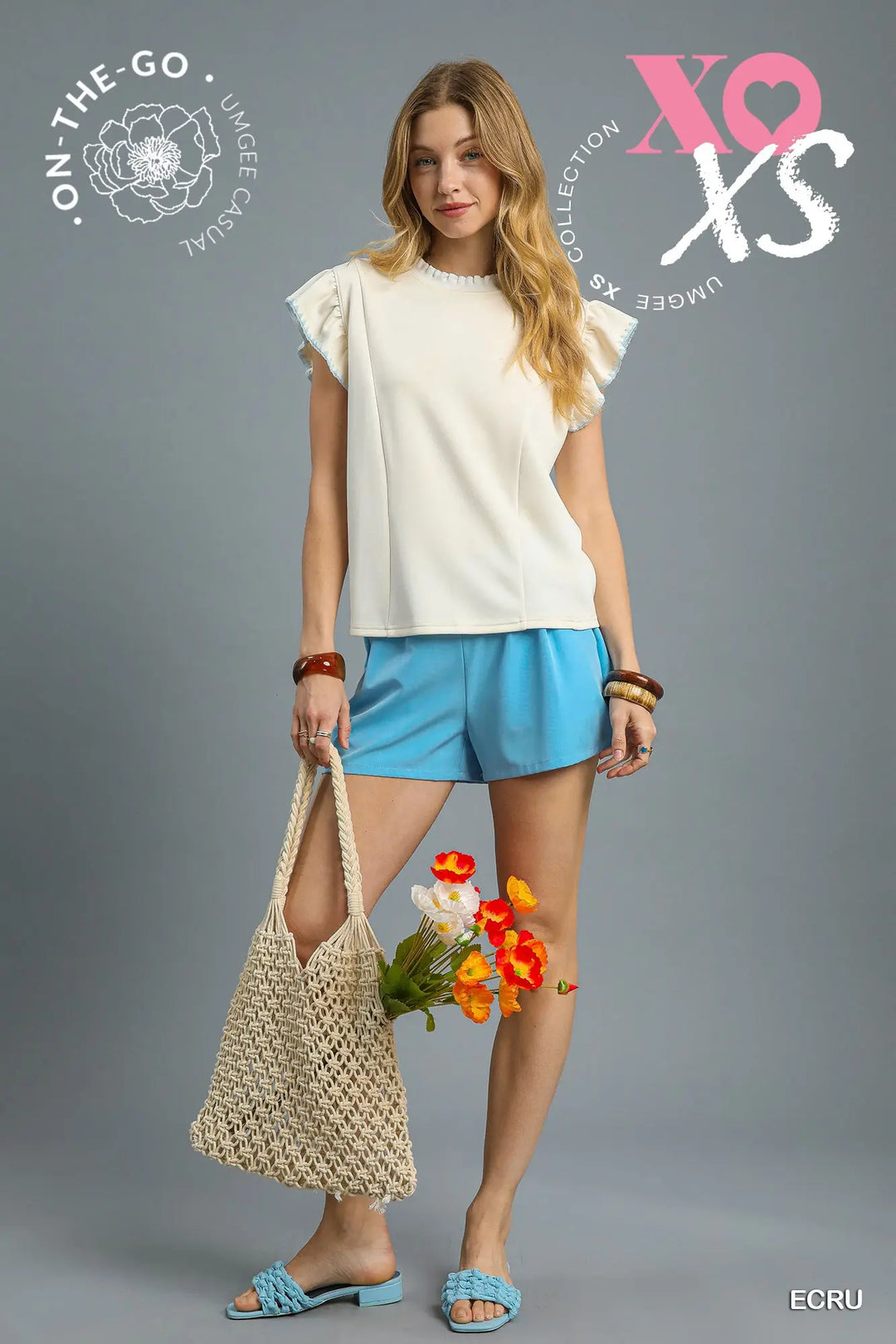 Ruffle Sleeve Knit Top with Contrast Trim
