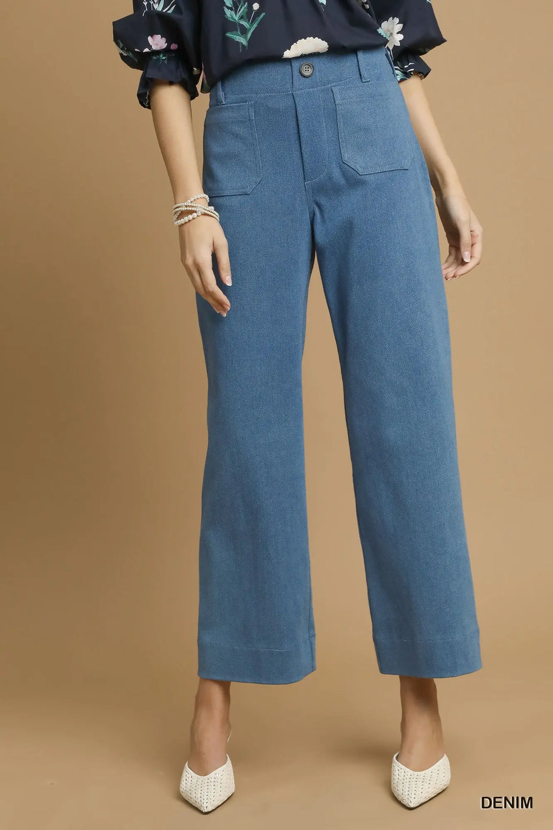 Denim Color Wide Leg Pants