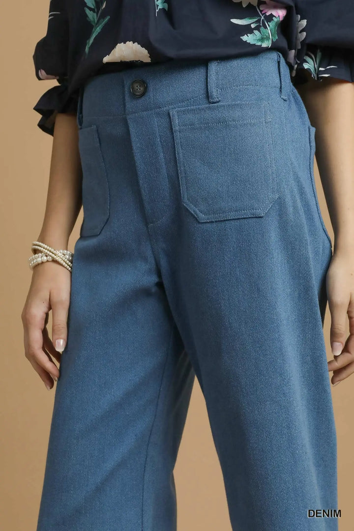 Denim Color Wide Leg Pants