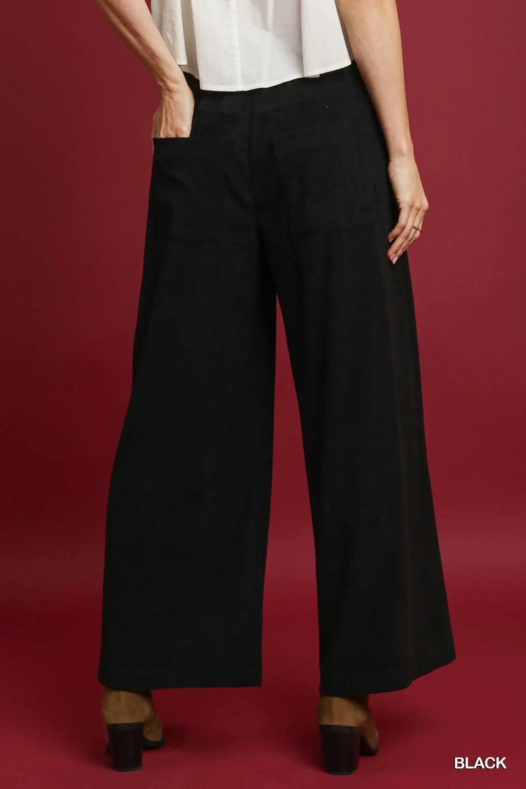 Black Wide-Leg Corduroy Pants