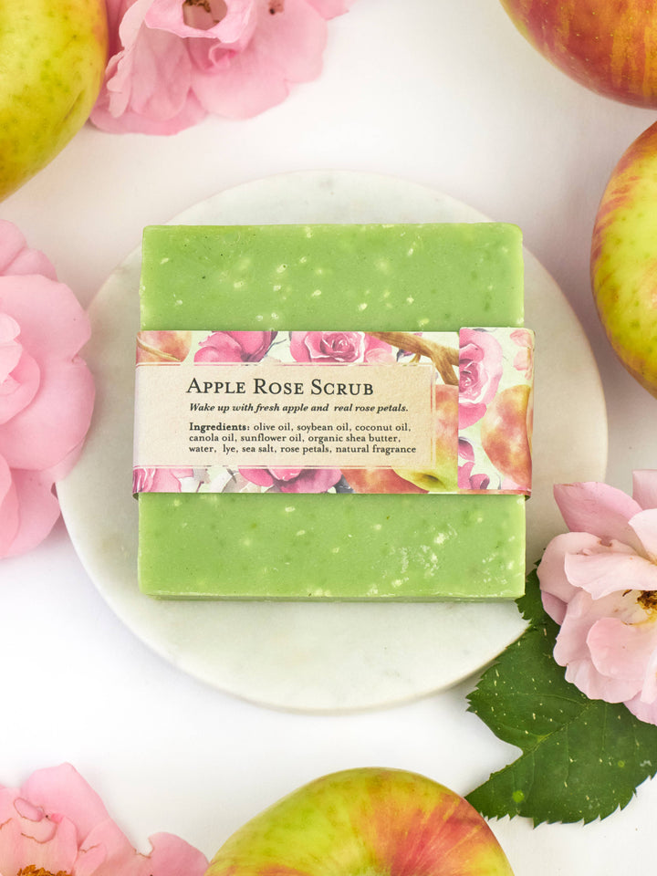 Apple Rose Soap Scrub Bar - Cold Process Natural Ingredients