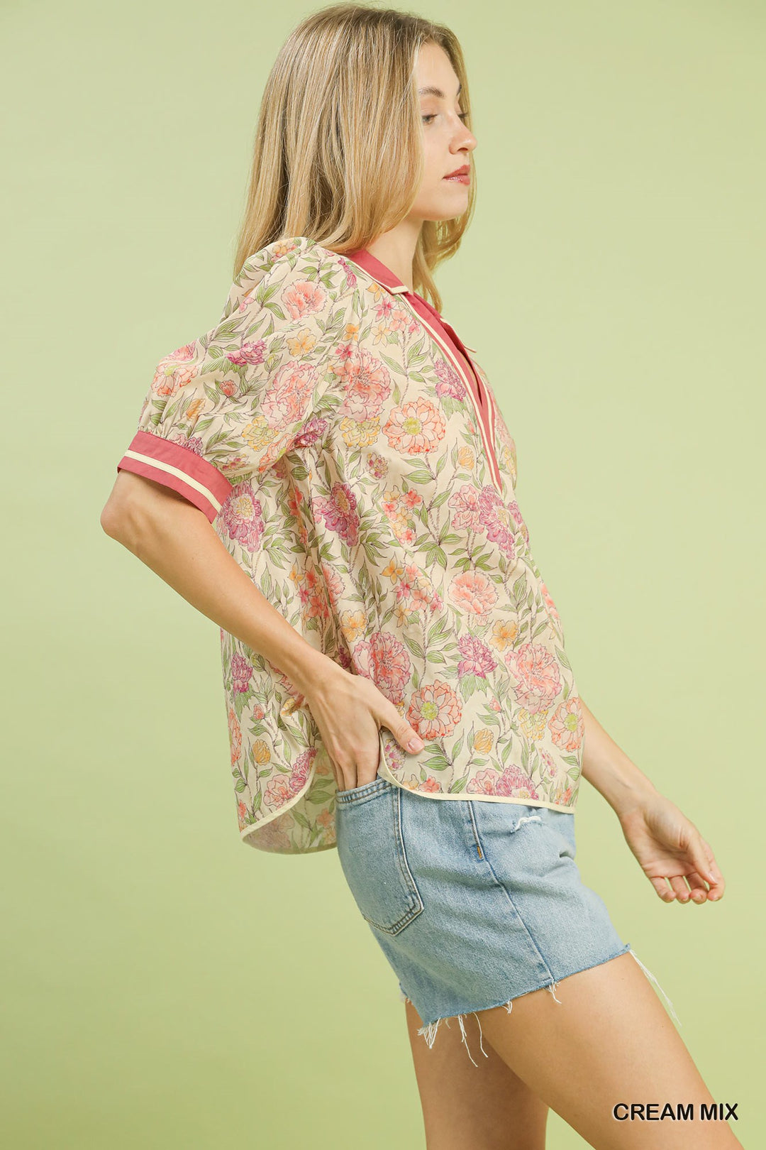 Mixed Floral Puff Sleeve Blouse