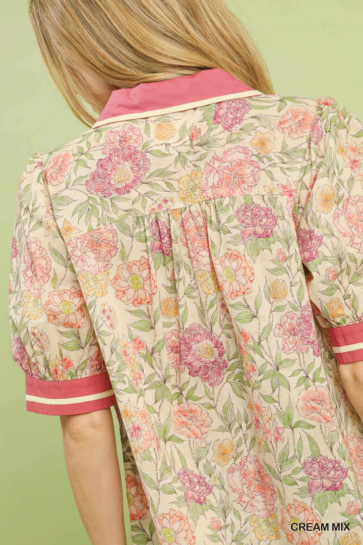 Mixed Floral Puff Sleeve Blouse