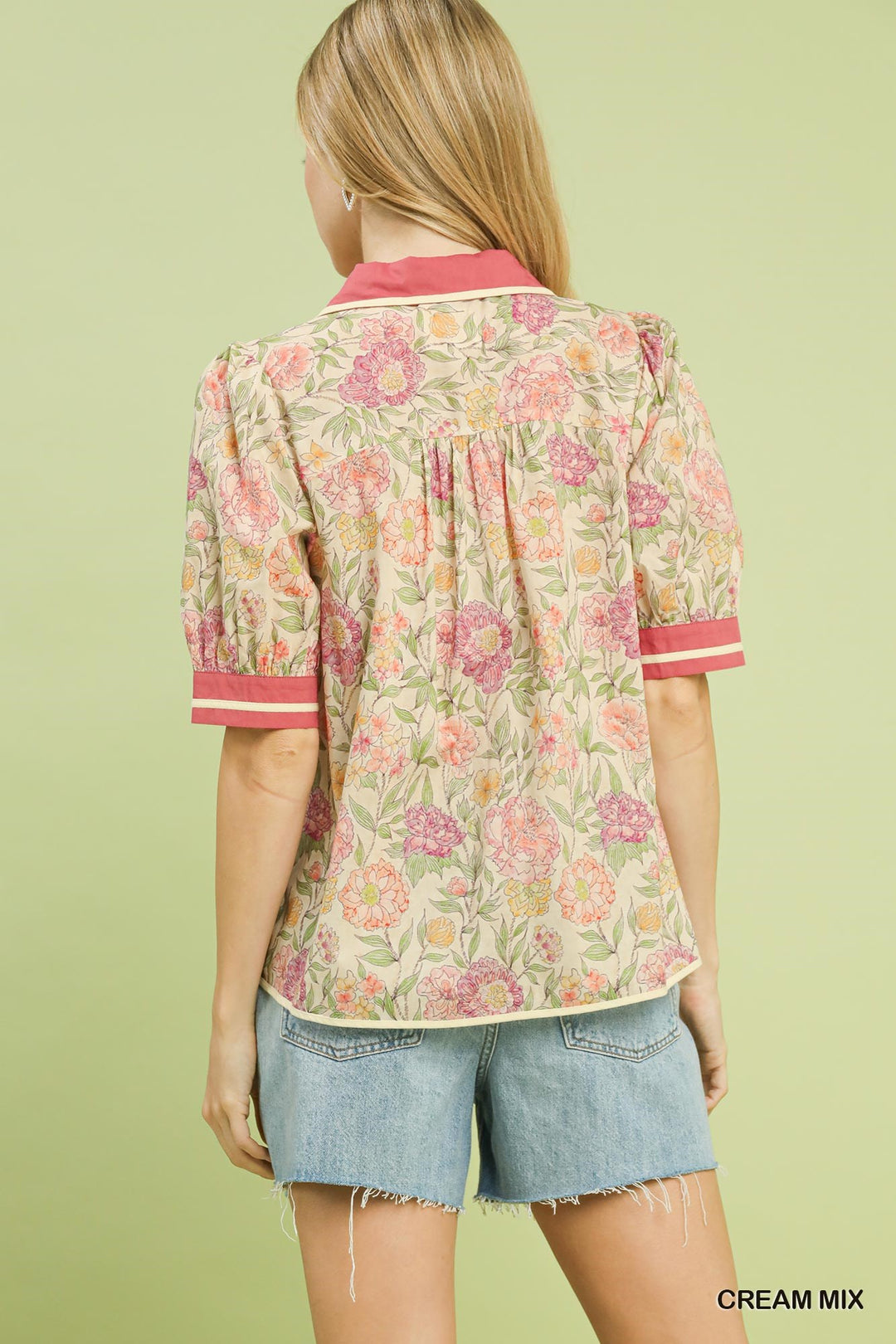 Mixed Floral Puff Sleeve Blouse