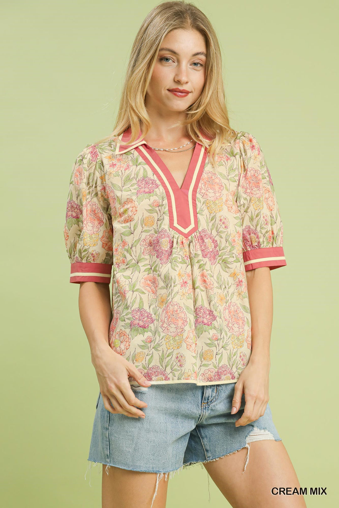 Mixed Floral Puff Sleeve Blouse