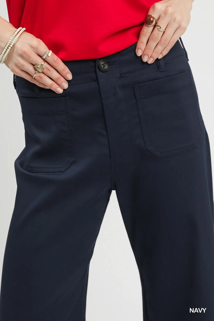 Navy Scallop Hem Wide Leg Pant