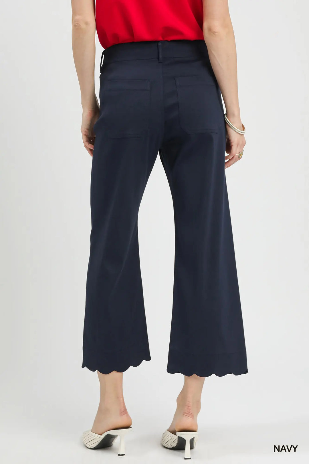 Navy Scallop Hem Wide Leg Pant