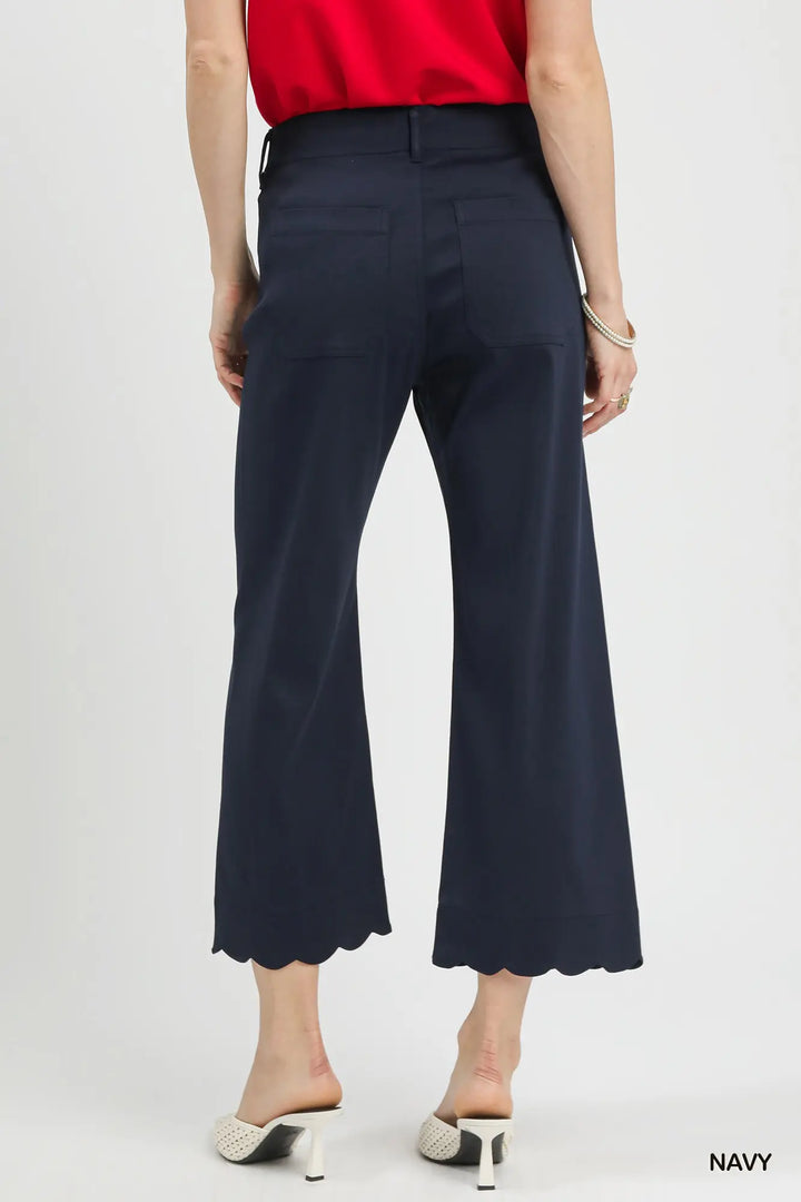 Navy Scallop Hem Wide Leg Pant