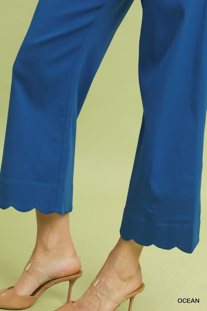 Ocean Blue Scallop Hem Wide Leg Pant