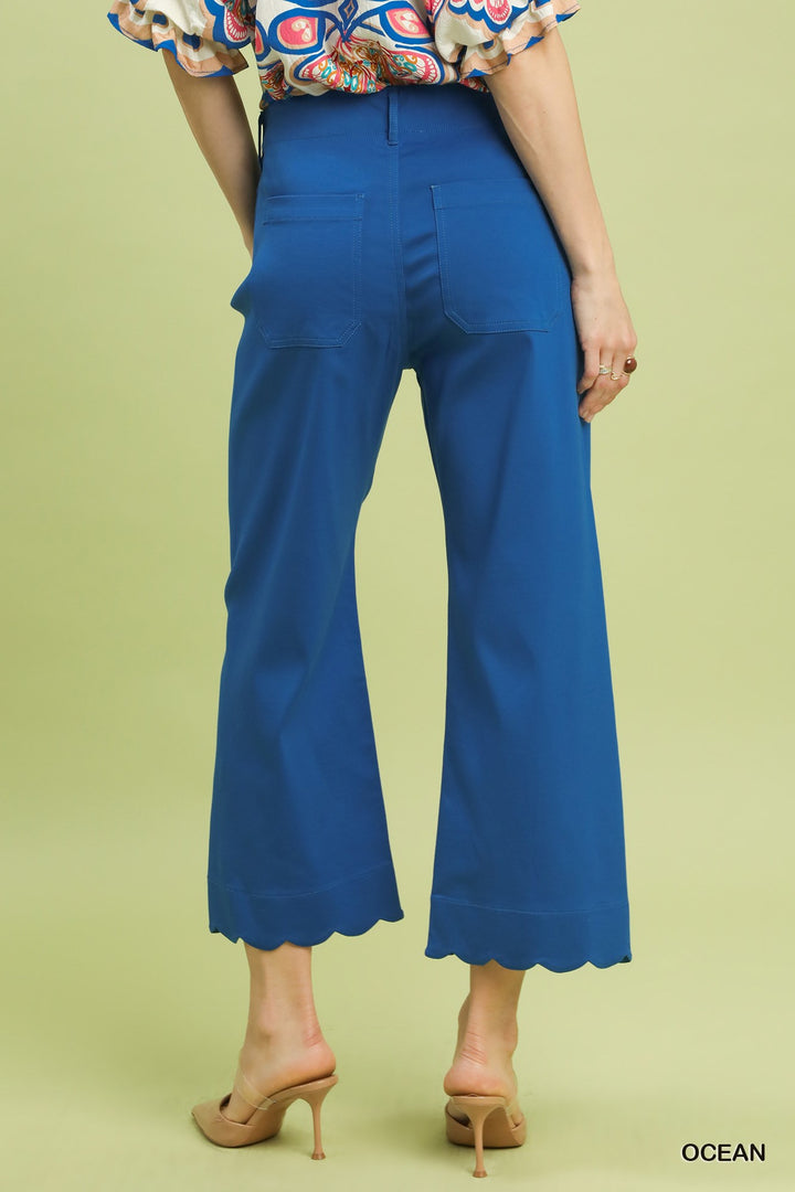Ocean Blue Scallop Hem Wide Leg Pant