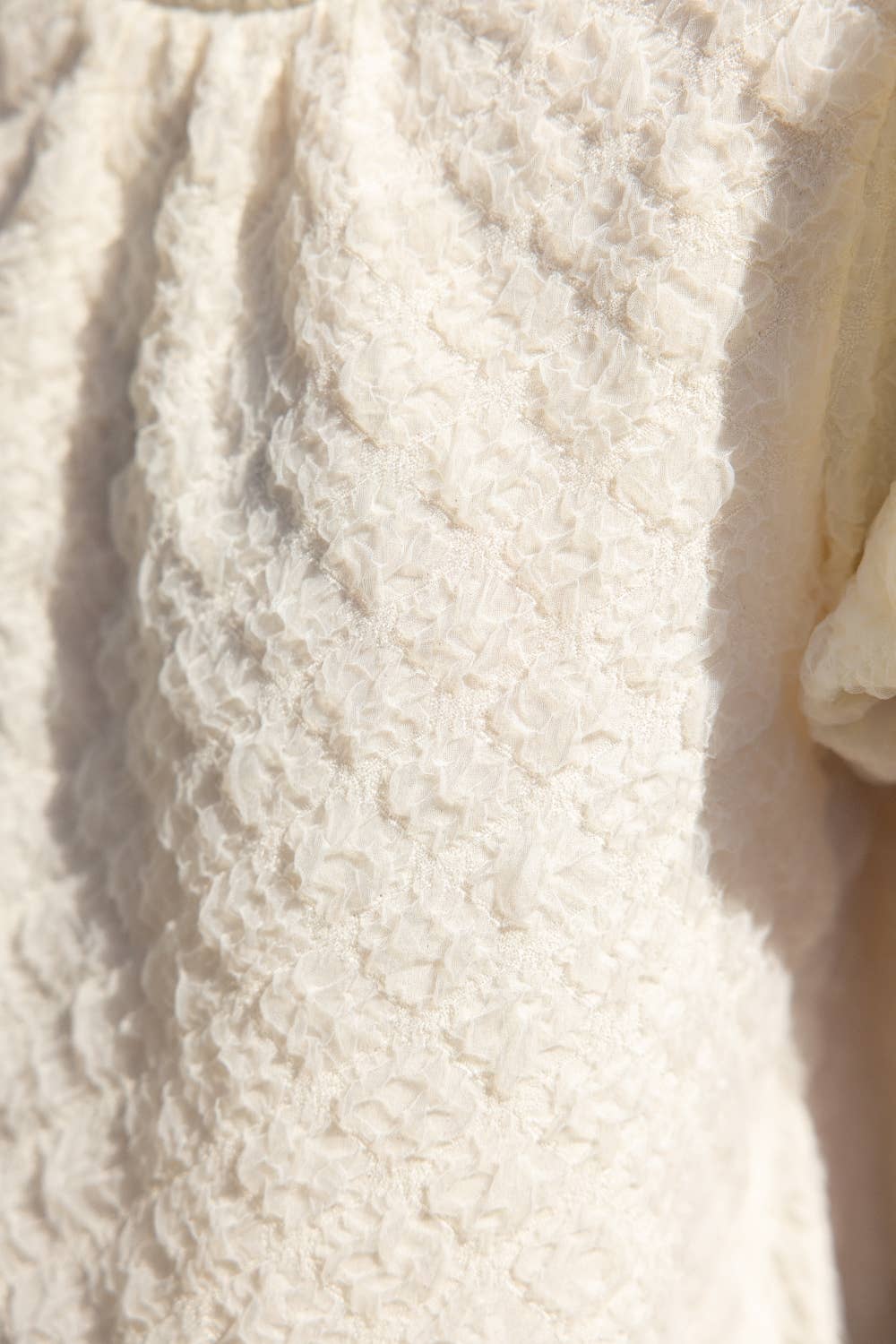 Cream Short Bubble Sleeve Textured Top