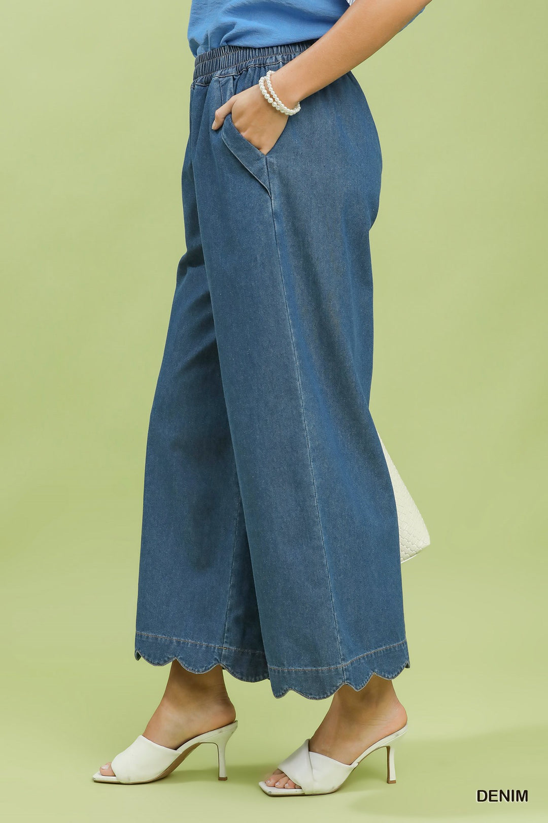 Chambray Scalloped Hem Pants