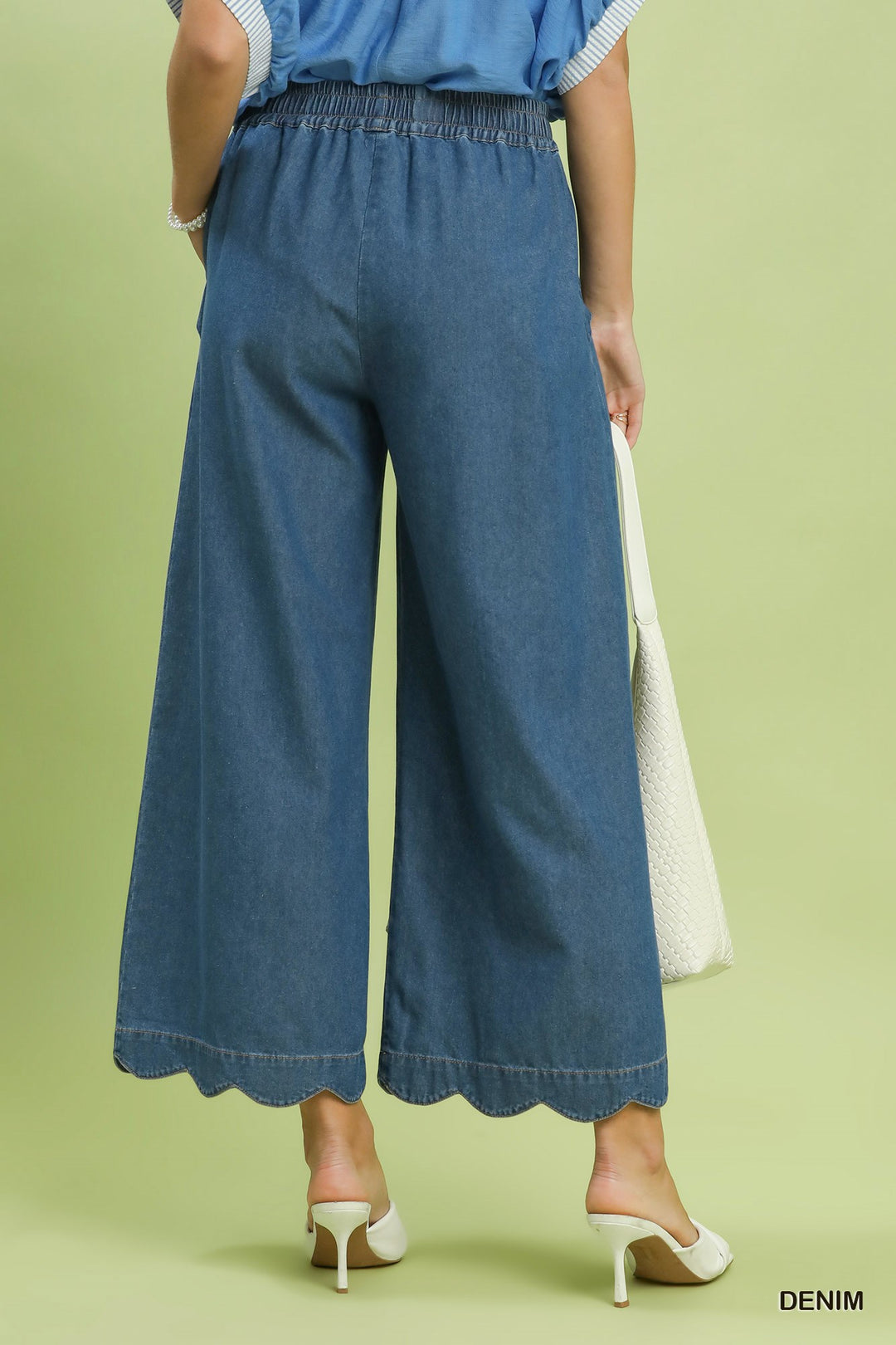Chambray Scalloped Hem Pants