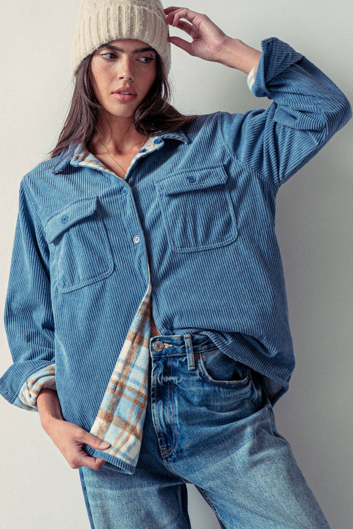 Plaid Flannel/Corduroy Reversible Shacket