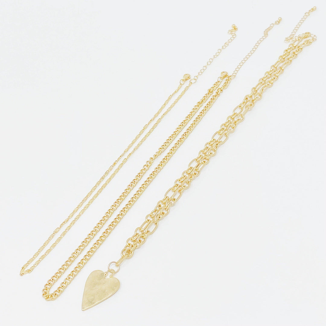 Heart Charm Layered Chain Necklace Set Of 3