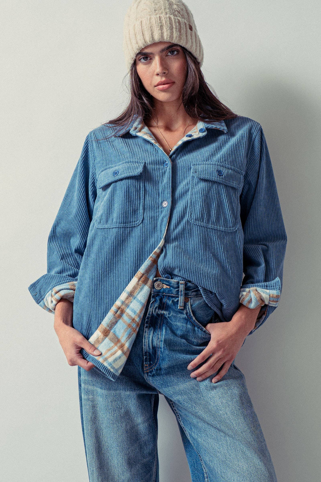 Plaid Flannel/Corduroy Reversible Shacket