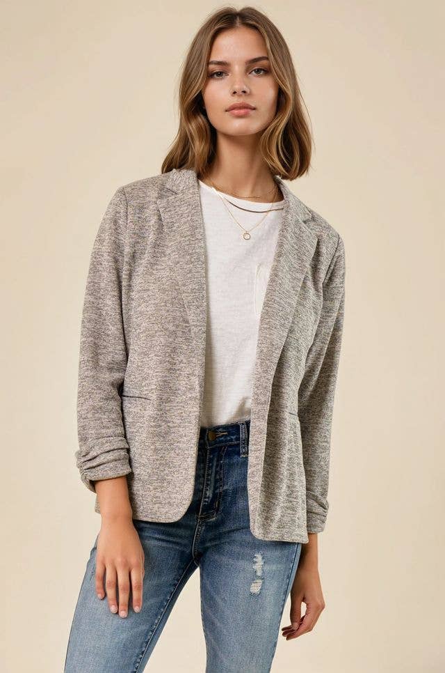 Knit Blazer with Sleeve Shirring