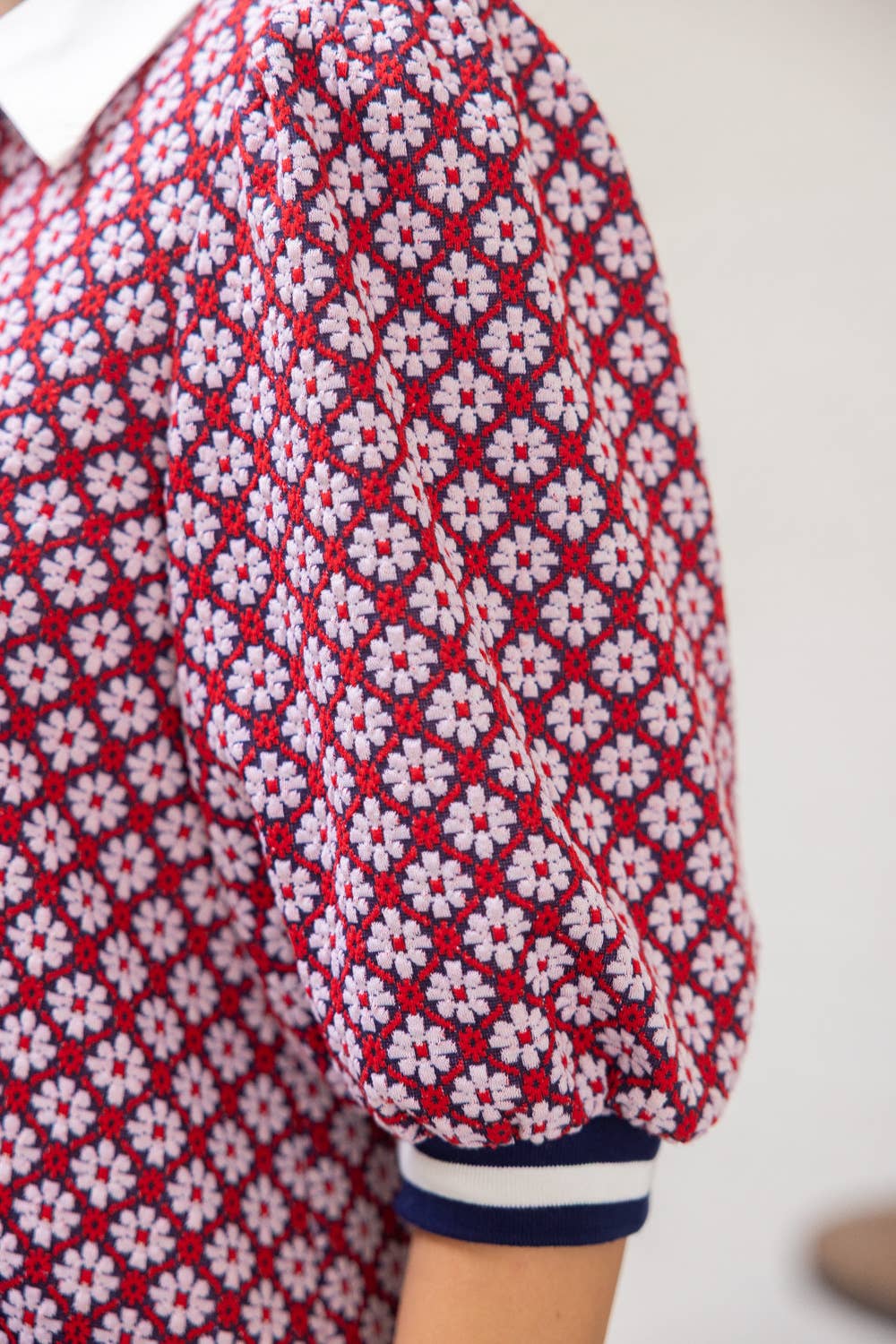 Collar Button Down Textured Floral Print Dress