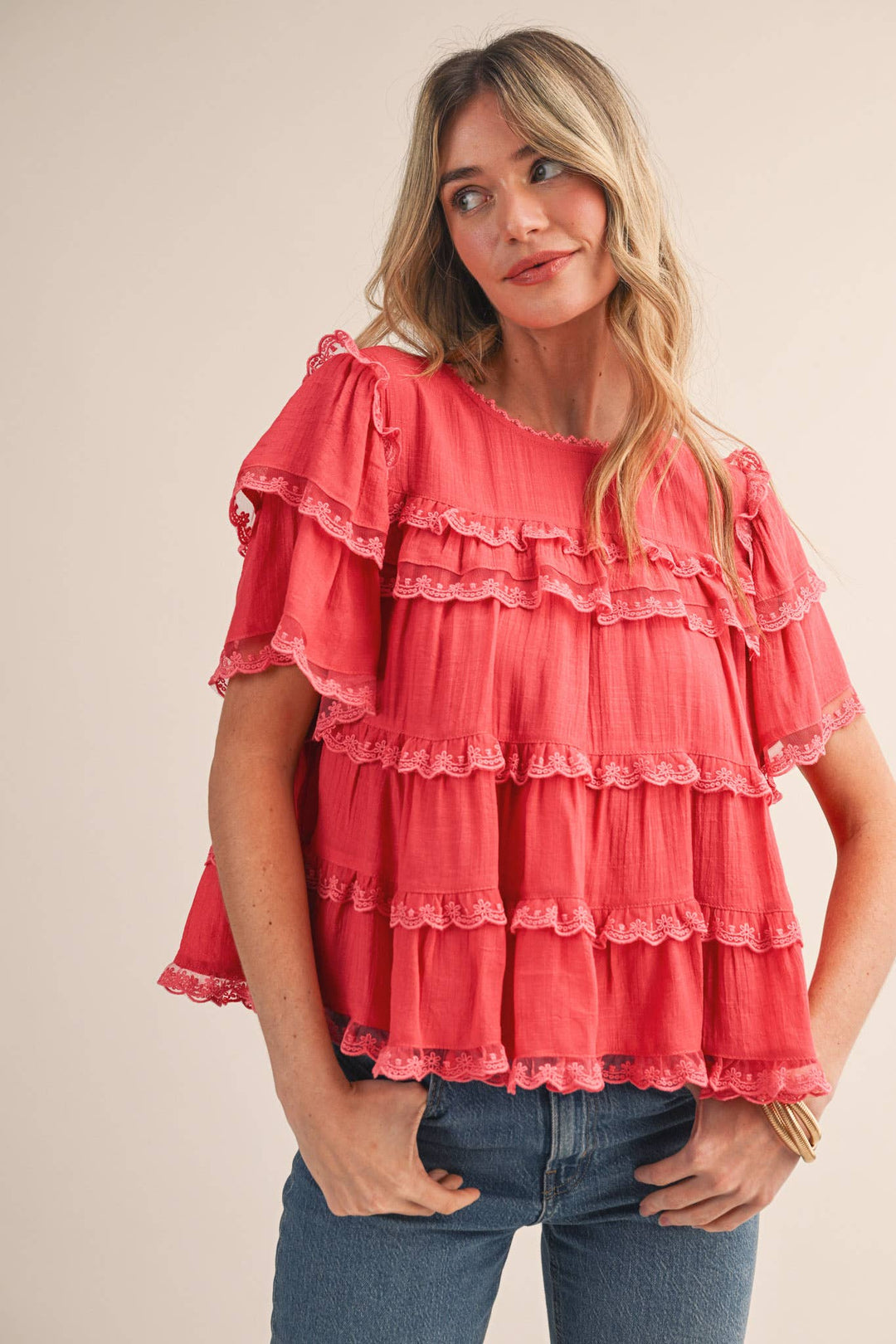 Ruffle Lace Trim Swing Top