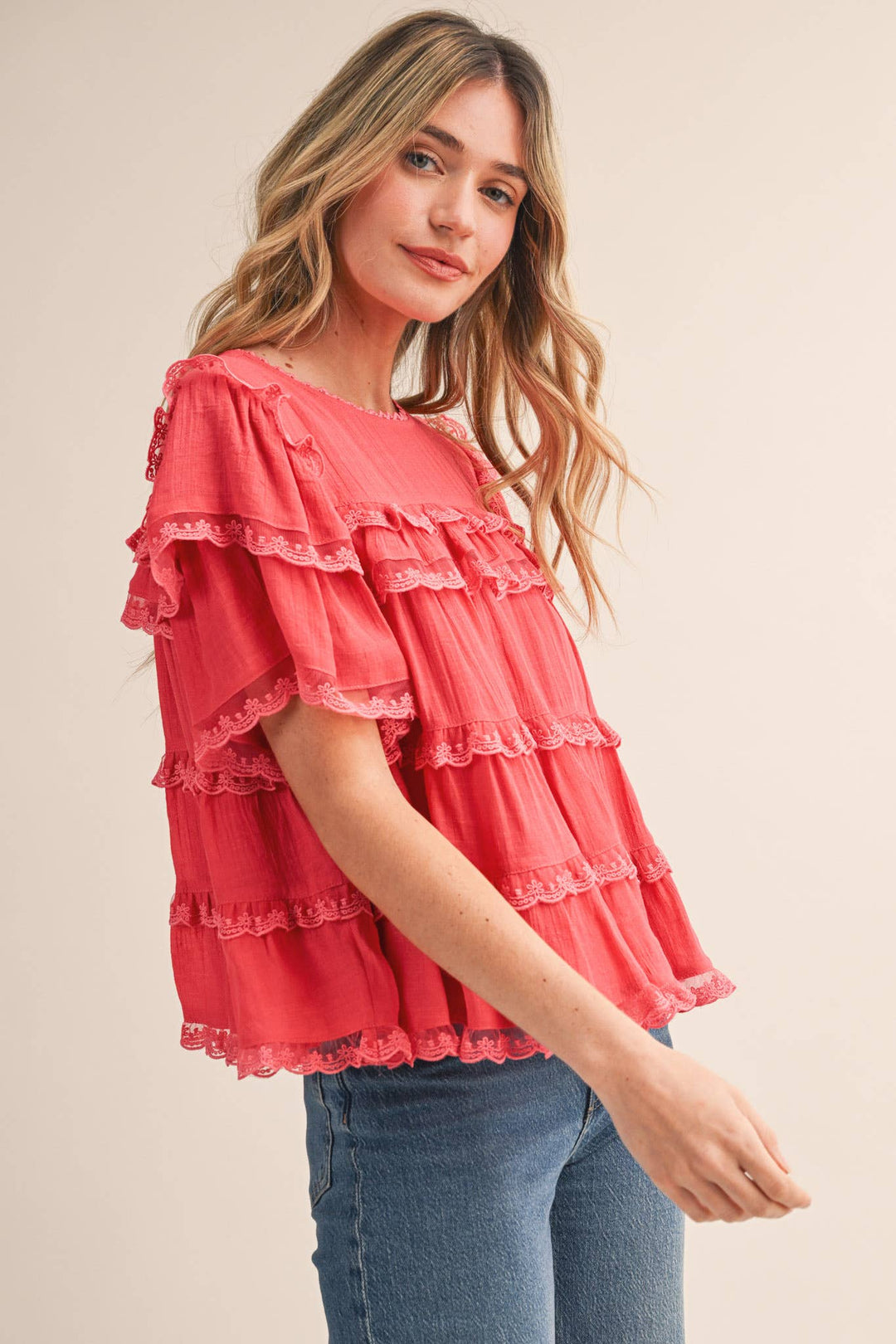 Ruffle Lace Trim Swing Top