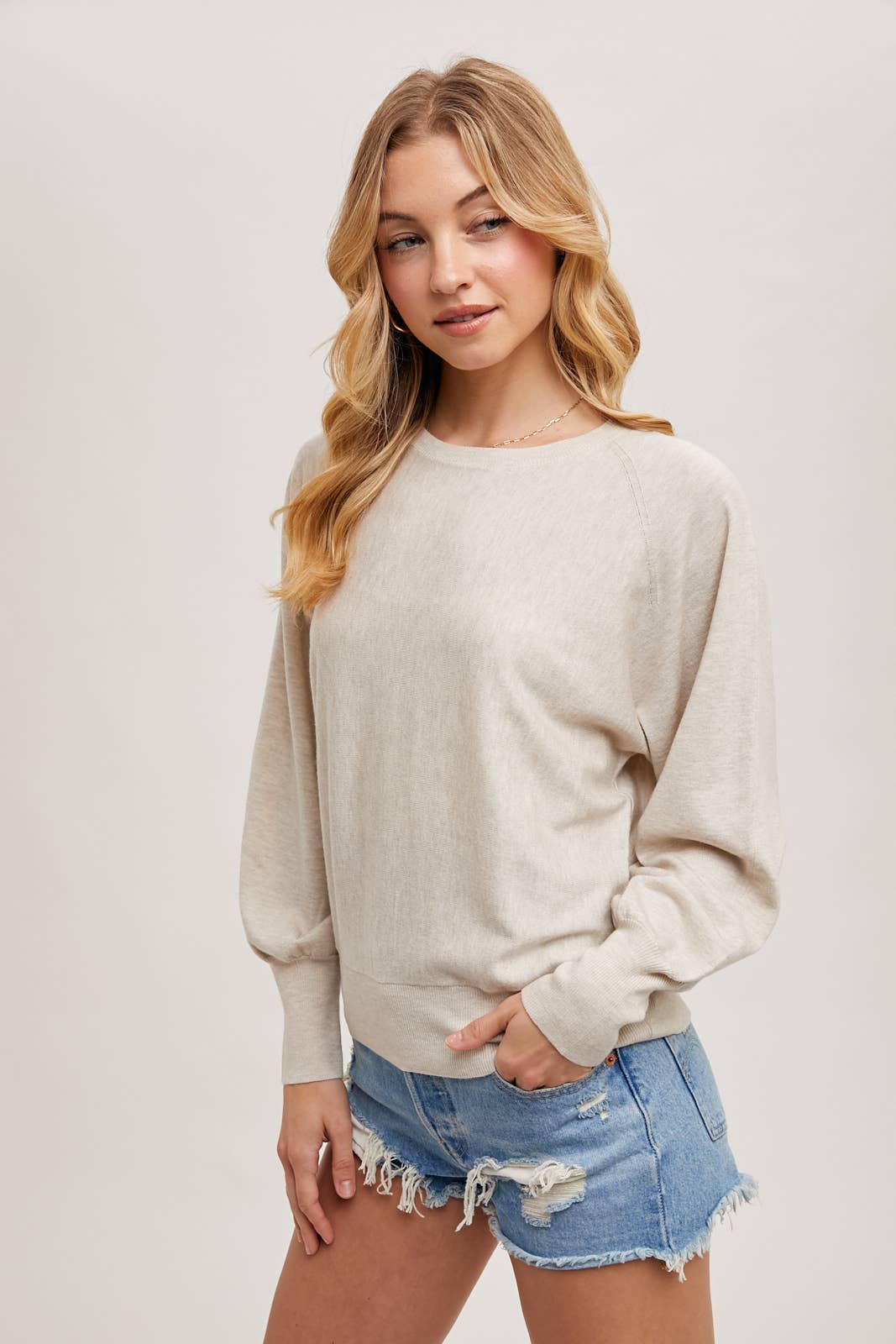 Oatmeal Lightweight Knit Sweater Pullover