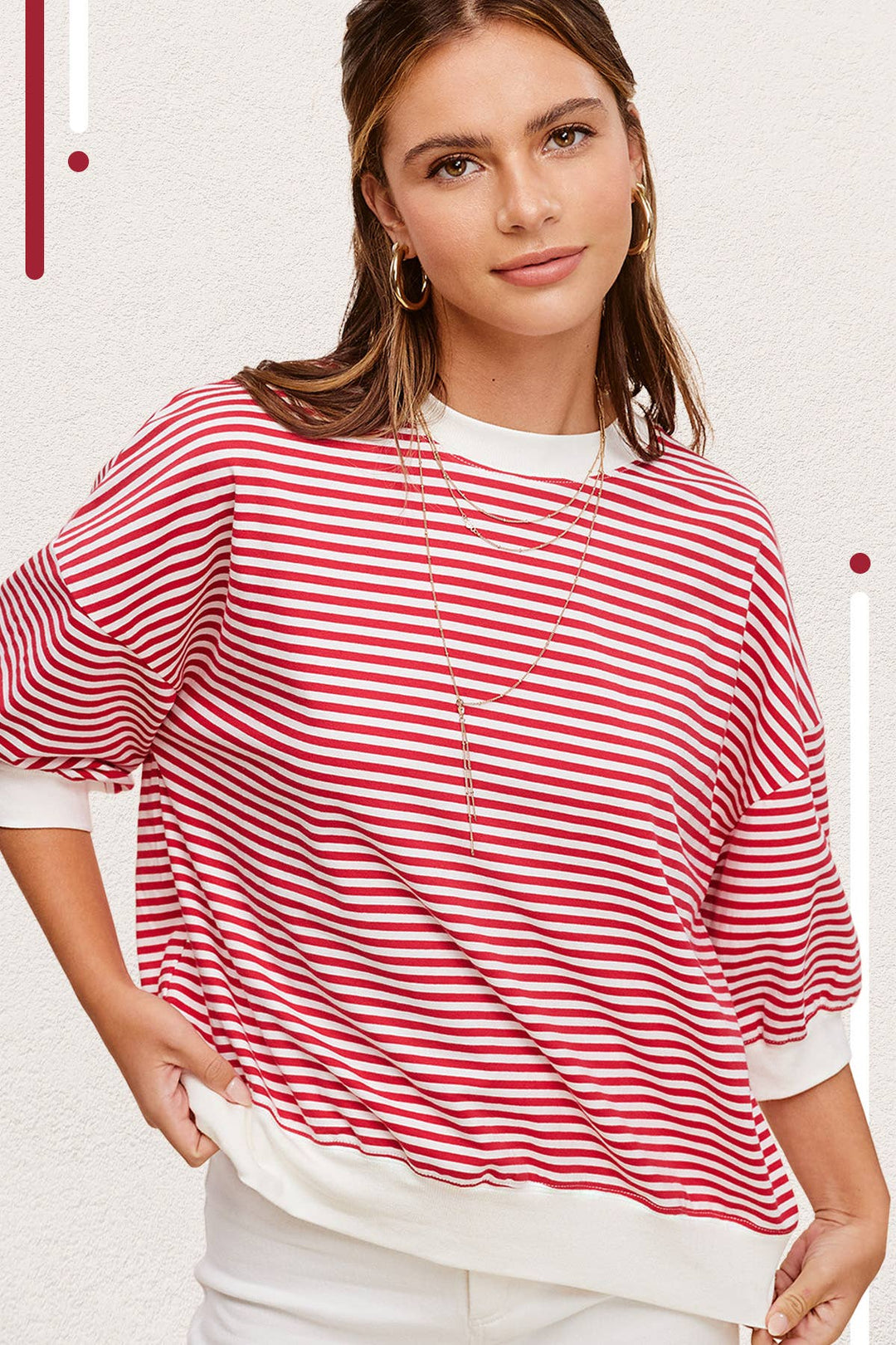 Striped Short Sleeve Crew Neckline Top
