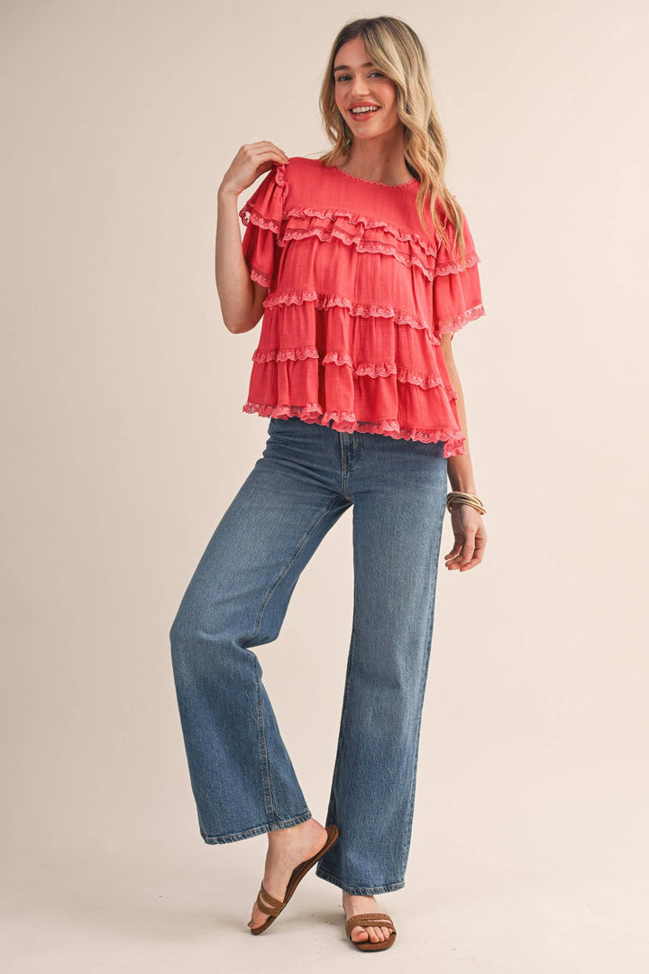 Ruffle Lace Trim Swing Top