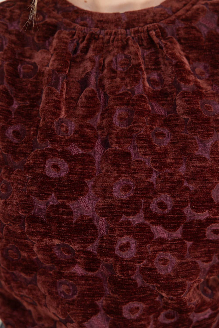 Velvet Stripe Detail Sleeve Floral Top