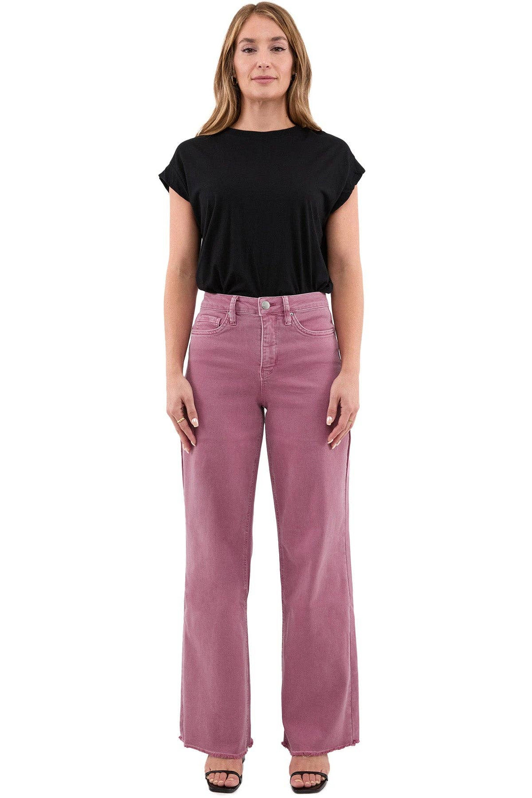 French Rose High Rise Frayed Wide Leg Pants