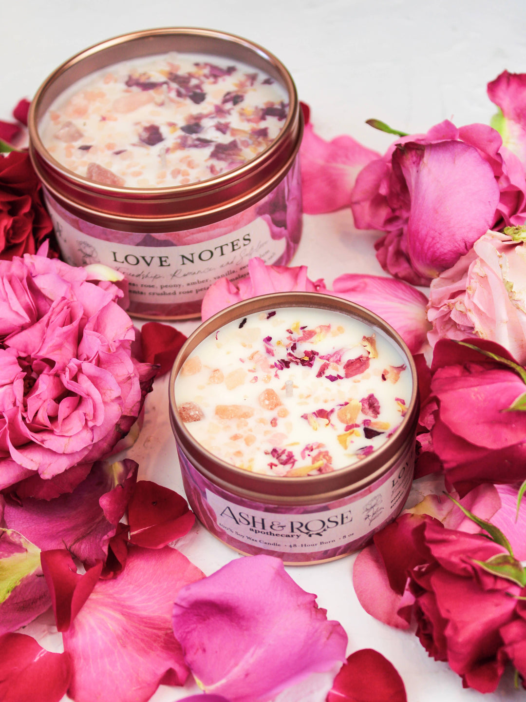 Love Notes Soy Candle Rose Petals Pink Himalayan Salt Flower