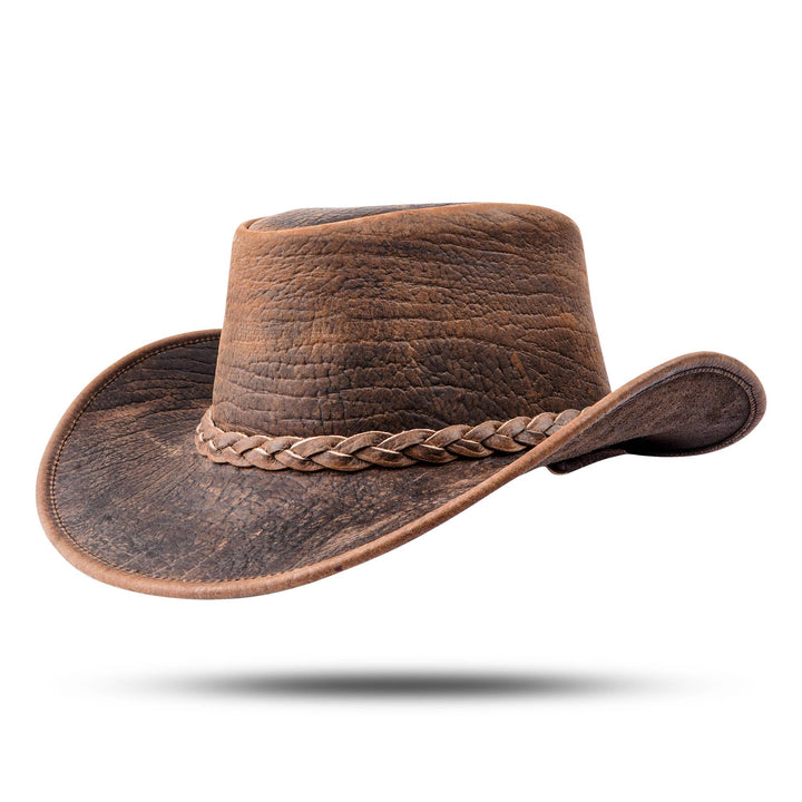 Brown Worn Leather Outback Cowboy Hat