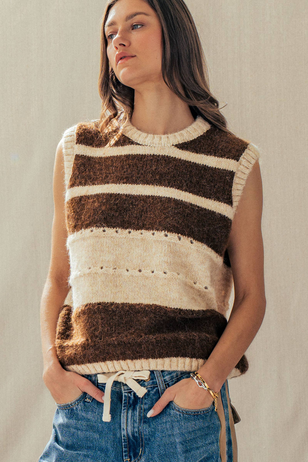 Striped Boho Knit Sweater Vest