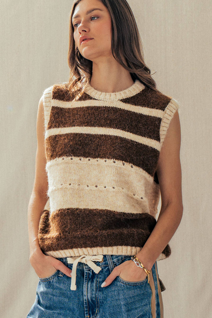 Striped Boho Knit Sweater Vest