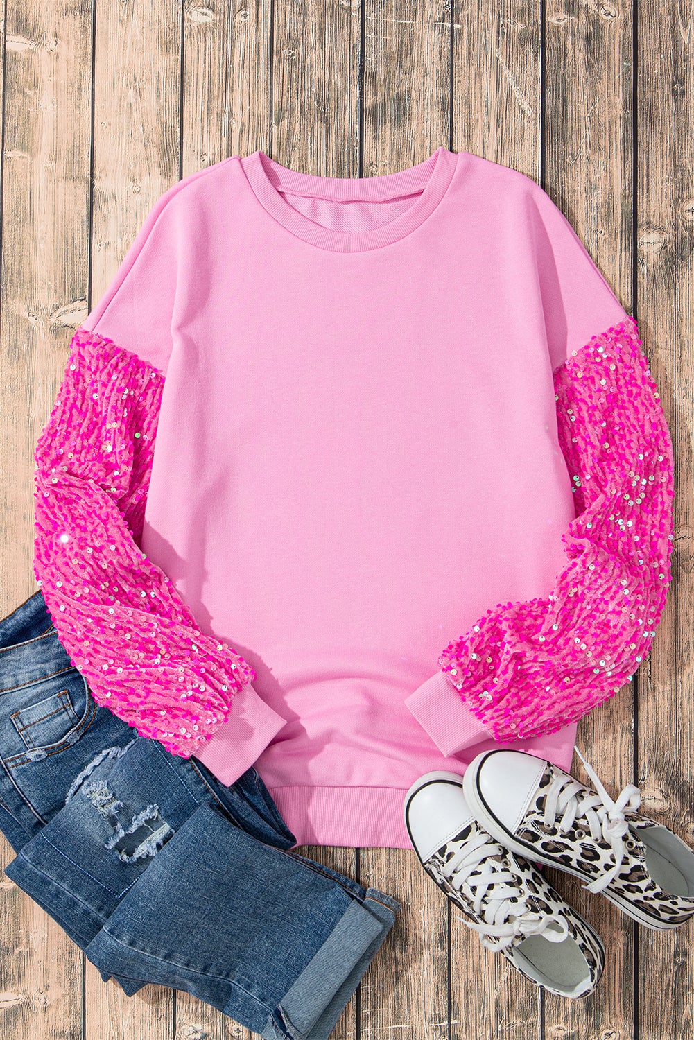 Pink Sequin Long Sleeve Top