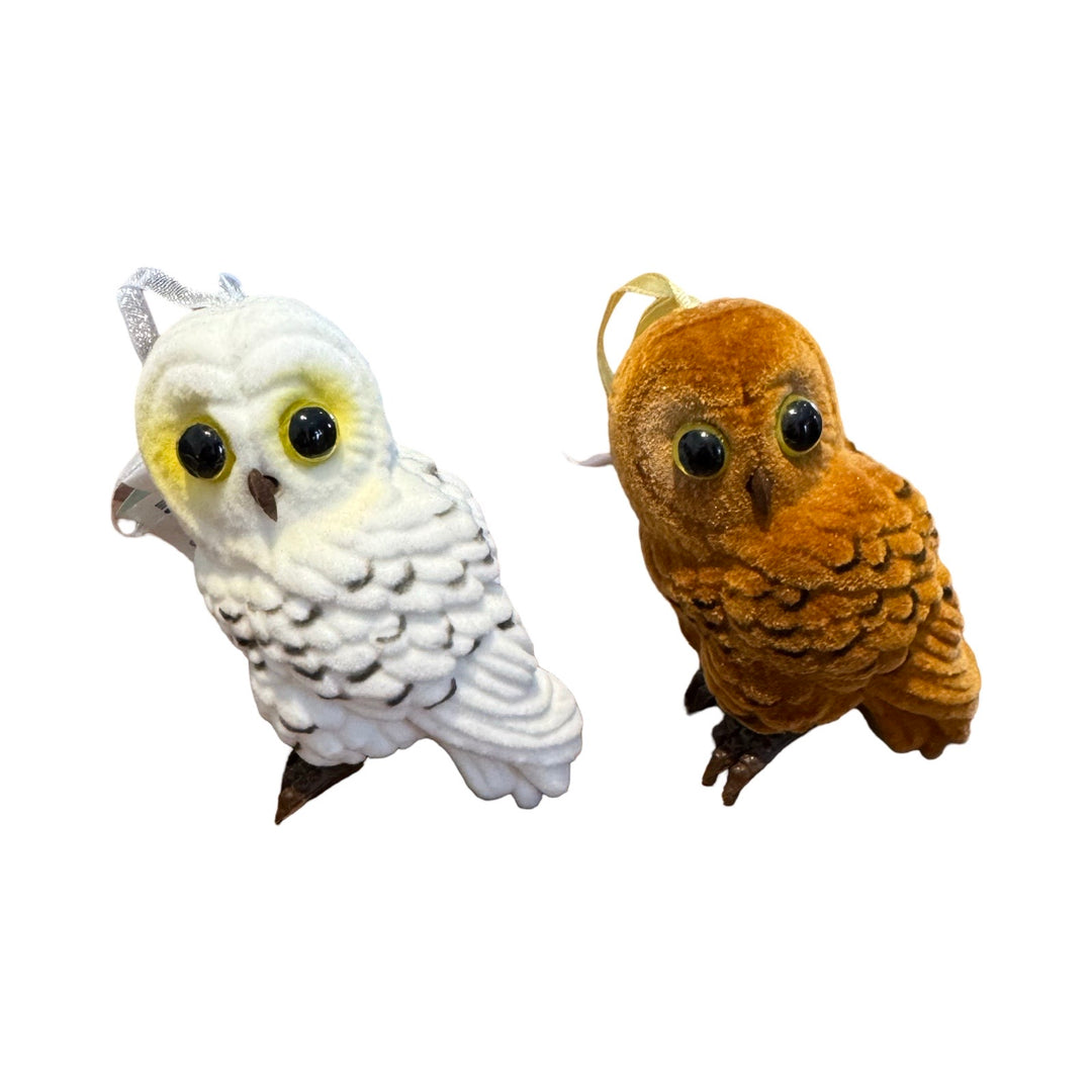 Small Brown or white Owl Flocked 3.5"